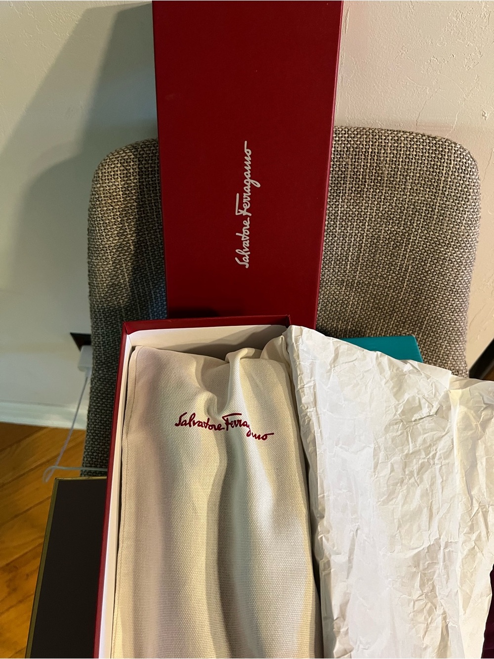 Salvatore Ferragamo Light Blue and Purple Ballet Flats with Red Bow - Picture 10 of 12